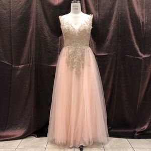 Xscape- Pink Embroiled Tulle Gown